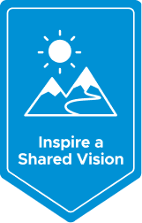 Blue badge that says Inspire a Shared Vision