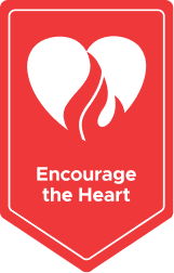 Red badge that says Encourage the Heart